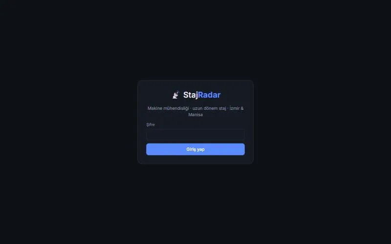 StajRadar giriş ekranı