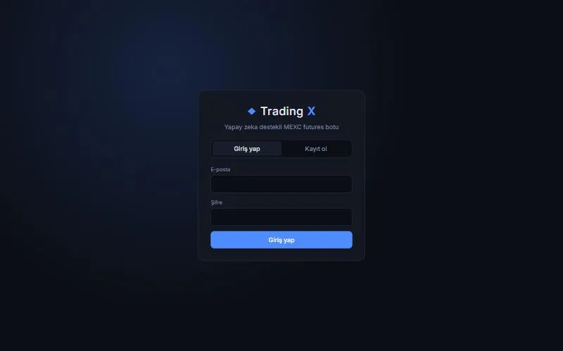 TradingX giriş ekranı